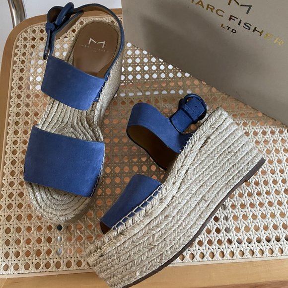 Marc Fisher Shoes - Marc Fisher Renni Espadrille Sandals in Blue Suede